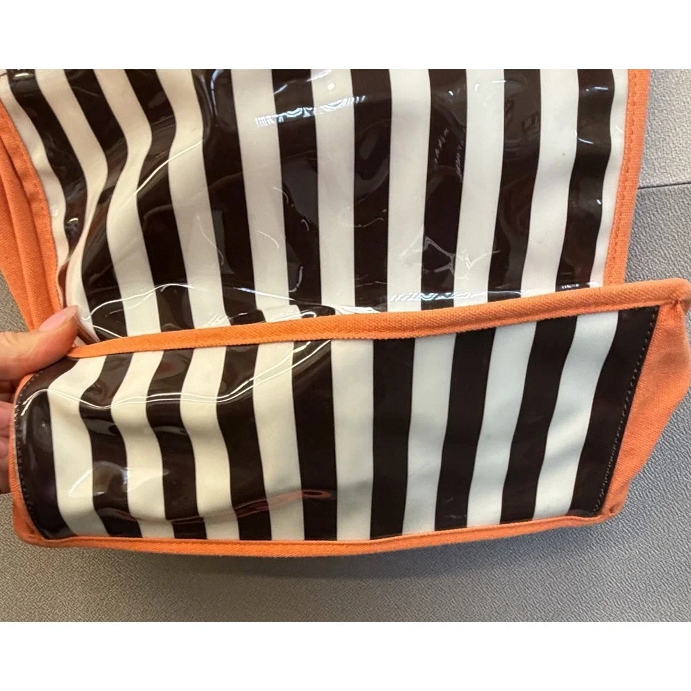 Henri Bendel New York Women's Handbag Black White Striped Double Handle Tote Bag